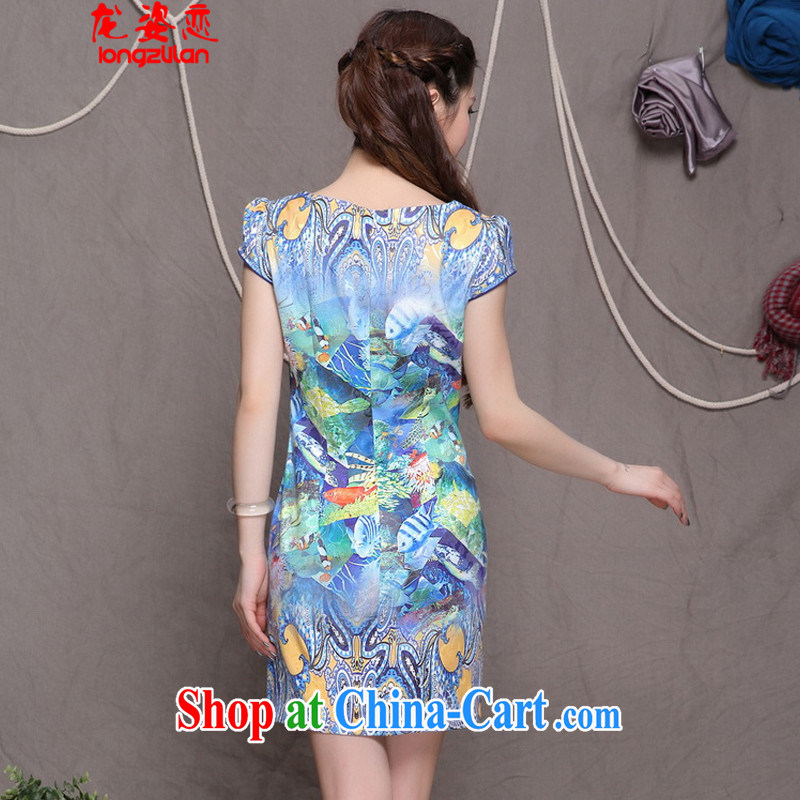 Kowloon City Land summer 2015 embroidered cheongsam high-end ethnic wind and stylish Chinese qipao dress FA 033, 9908 blue L, Kowloon City Land (LONGZILIAN), online shopping