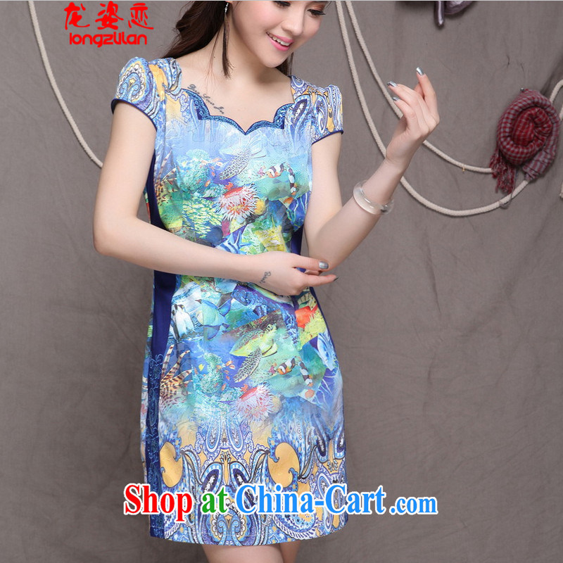 Kowloon City Land summer 2015 embroidered cheongsam high-end ethnic wind and stylish Chinese qipao dress FA 033, 9908 blue L, Kowloon City Land (LONGZILIAN), online shopping