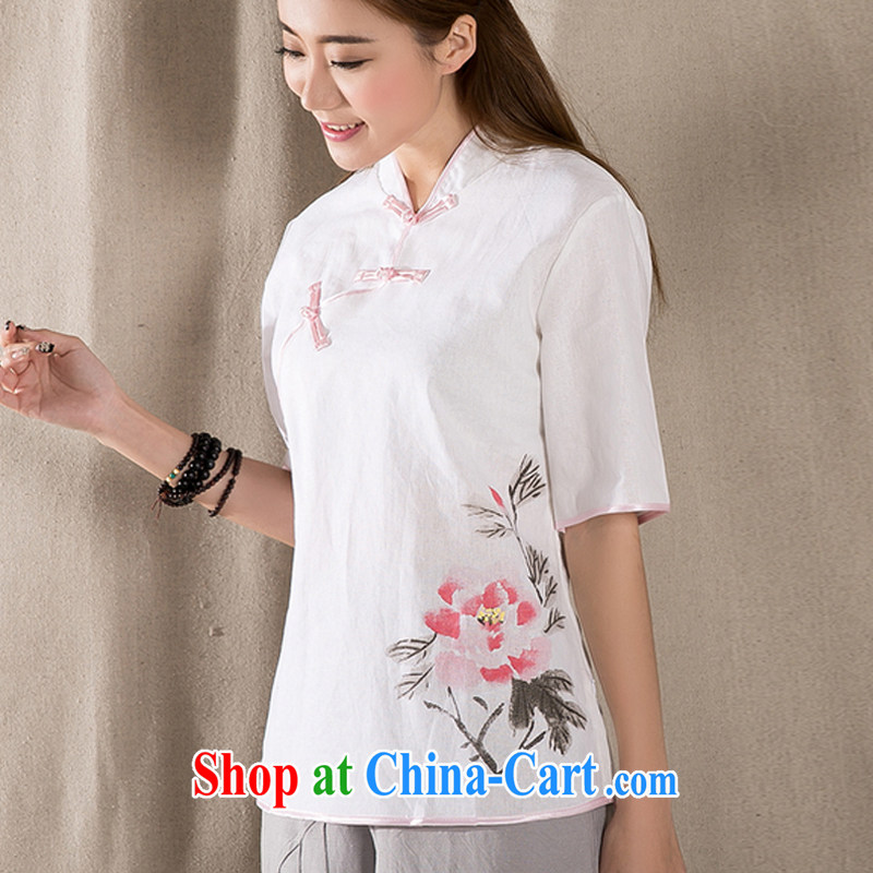 Fees M Lai 2015 cotton Ma hand-painted antique art Chinese Chinese T-shirt woman white XXL, M Lai (Fullmele), shopping on the Internet