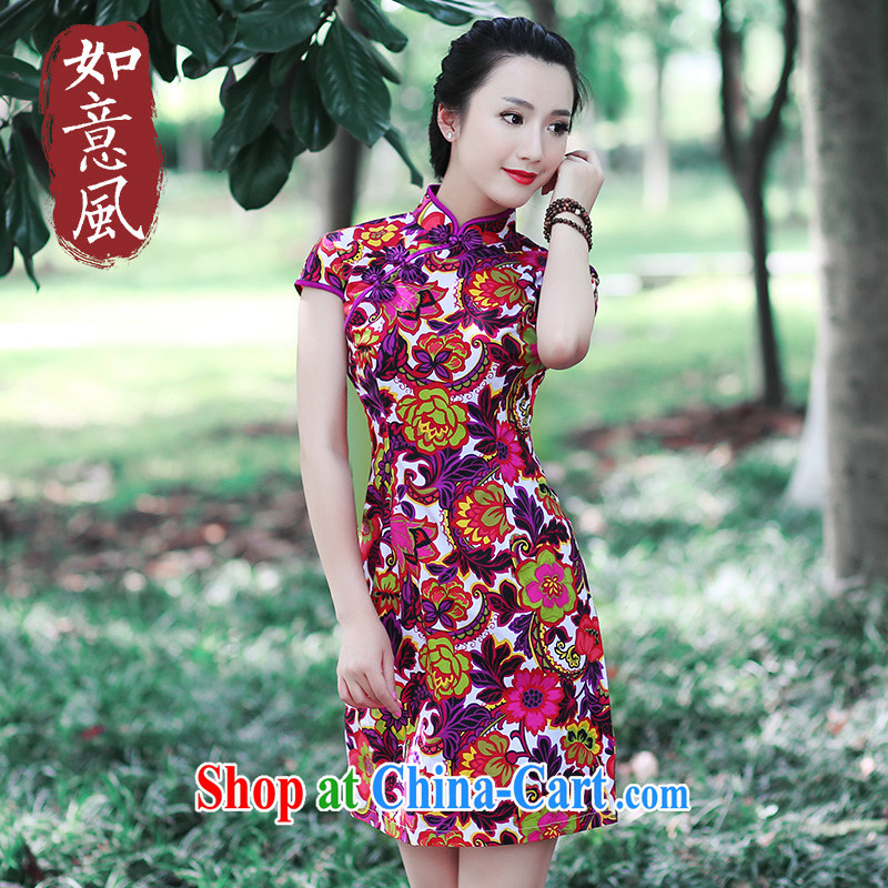 ruyi, 2015 new stylish short-sleeve retro short beauty graphics thin Chinese improved cheongsam 5411 5411 fancy XXL