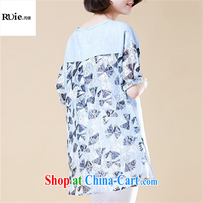 2015 new summer Korean version of the greater code female stitching loose linen shirt female Ginkgo stamp duty short-sleeved lace T-shirt picture color XXL, health concerns (Rvie .), and, on-line shopping