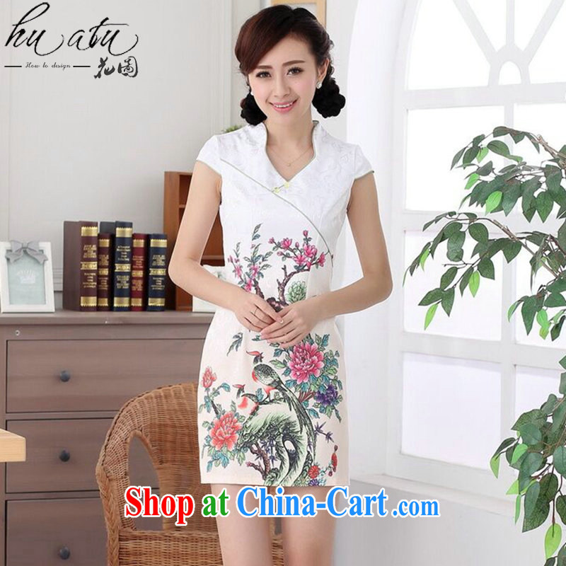 spend the summer new female cheongsam Chinese improved jacquard cotton V collar graphics thin without the forklift truck everyday elegant short cheongsam as color 2XL