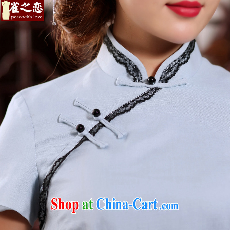 Bird lovers of his 2015 summer new stylish improved cheongsam Chinese Tang is short-sleeve cotton the cheongsam shirt QD 780 elegant purple XXL, birds of the land, and shopping on the Internet