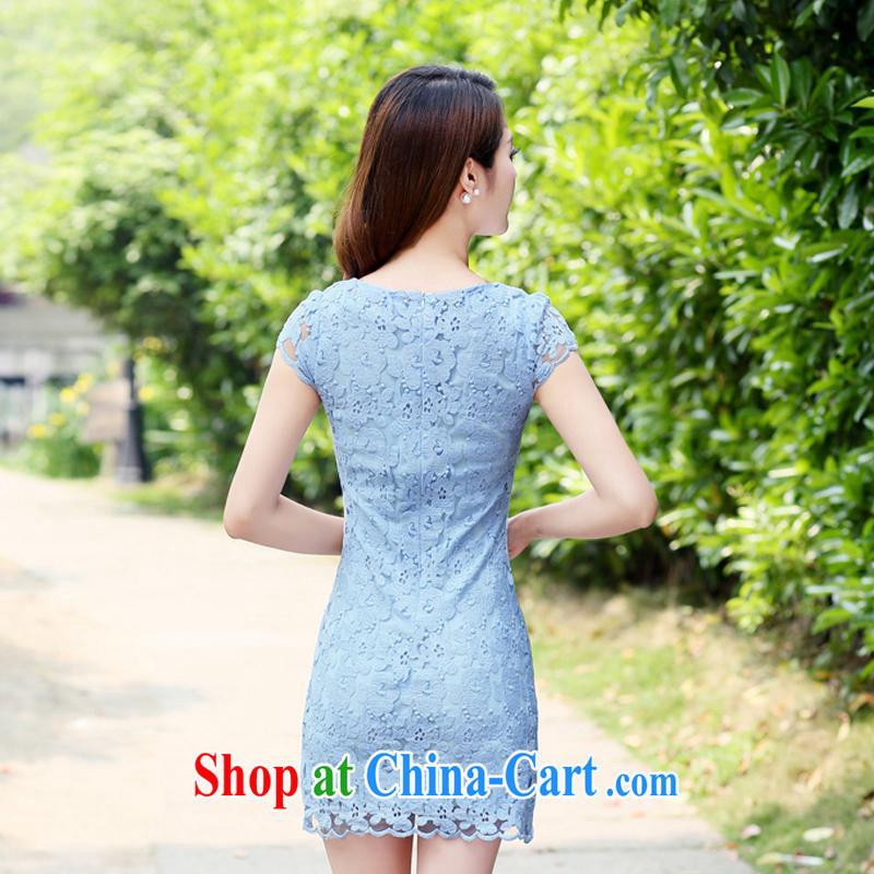 Kam Ming Yin Yue 7 new women small fragrant wind graphics thin Chinese cheongsam dress lace dress short-sleeved summer Korean fashion style beauty package and light blue XXL, Kam-ming 7 Yin Yue, shopping on the Internet