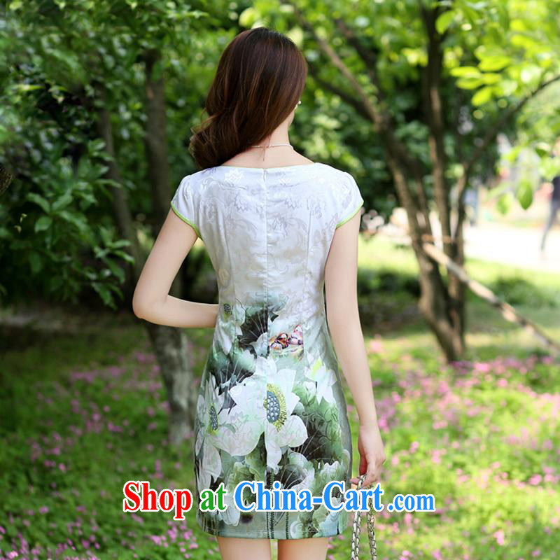 Kam Ming Yin Yue 7 2015 new products, floral summer dress short-sleeved beauty charm retro stamp outfit ethnic wind Green S, Kam-ming 7 Yin Yue, shopping on the Internet