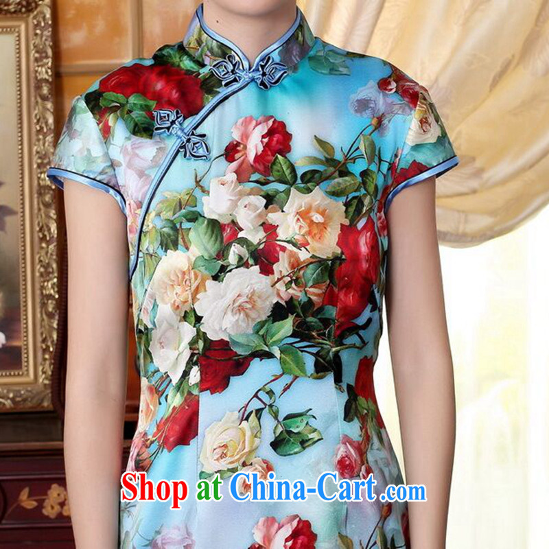 Take the heavy Silk Cheongsam, Ms. retro improved, sauna for silk painting stretch Satin beauty double short cheongsam floral 2 XL, spend figure, shopping on the Internet