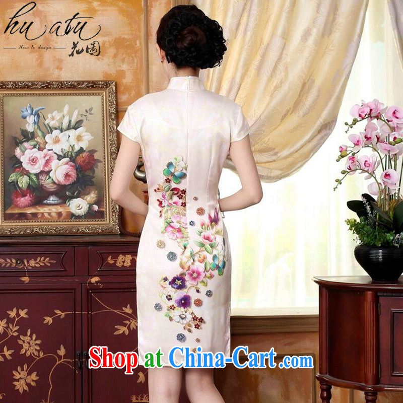 Take the new summer colors of autumn Peony heavy silk positioning poster sauna silk stretch Satin dinner short cheongsam dress Wan-Kennedy Peony 2 XL, spend figure, and shopping on the Internet