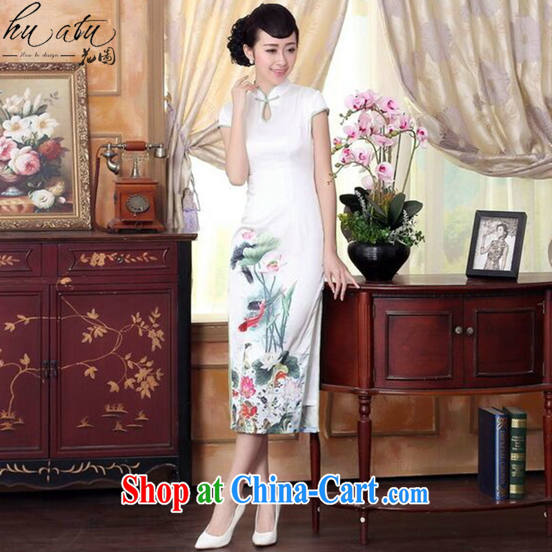 spend the summer new women dresses with blue lotus water droplets I should be grateful if you would arrange for a short-sleeved in cultivating long double-decker dinner cheongsam dress such as the color 2 XL, spend figure, shopping on the Internet
