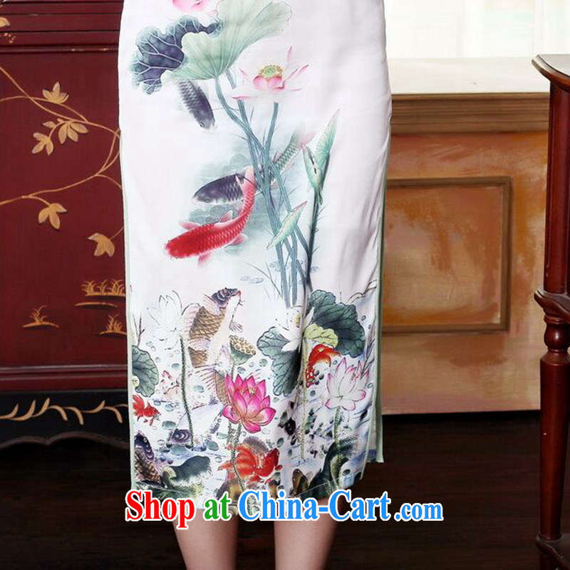 spend the summer new women dresses with blue lotus water droplets I should be grateful if you would arrange for a short-sleeved in cultivating long double-decker dinner cheongsam dress such as the color 2 XL, spend figure, shopping on the Internet