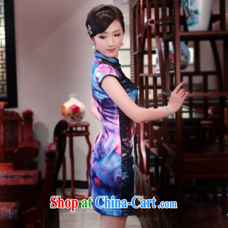Unwind after the 2015 spring and summer new Stylish retro improved daily short-sleeved qipao dresses 4346 new 4346 blue-and-white XXL sporting, wind, shopping on the Internet