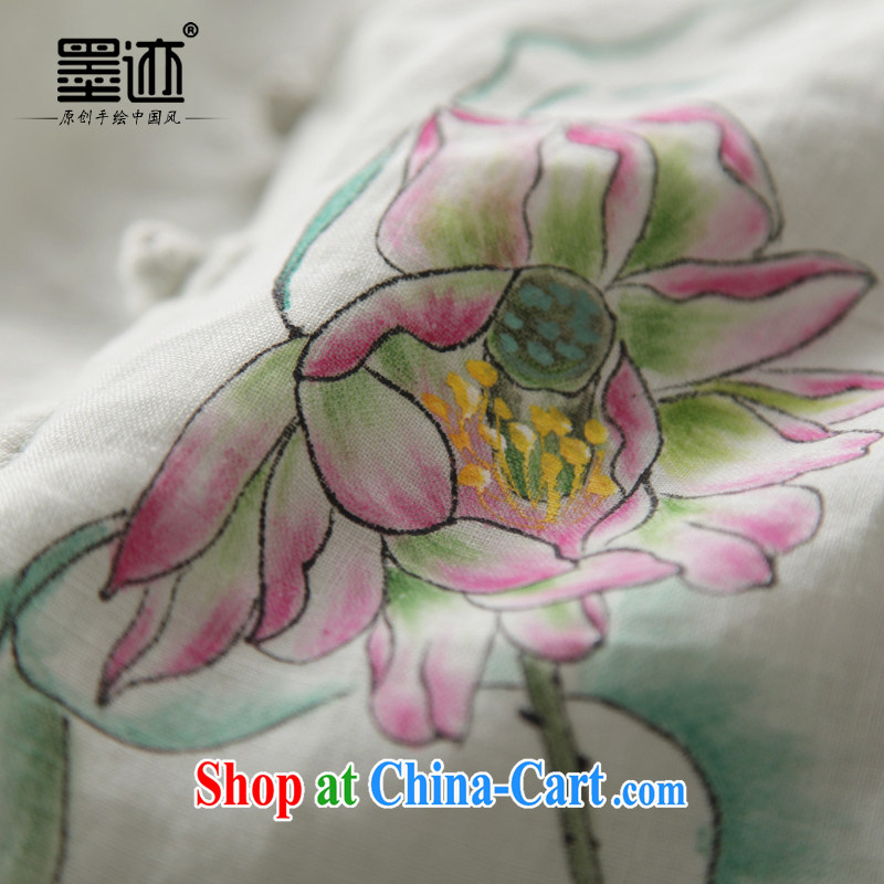 Ink 2015 new summer hand-painted linen Ethnic Wind Han-retro art, T-shirt (perpetuates the lotus -- White XXL, ink, and shopping on the Internet