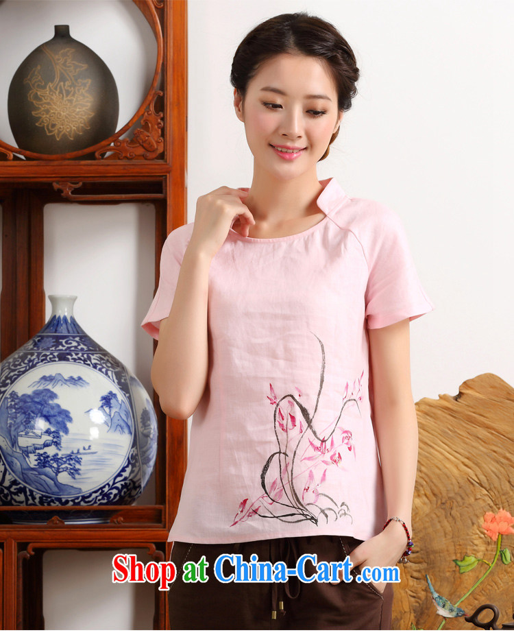 Ink cotton the new summer hand-painted dress ethnic wind retro improved Han-art nouveau linen short-sleeve girls pink M pictures, price, brand platters! Elections are good character, the national distribution, so why buy now enjoy more preferential! Health