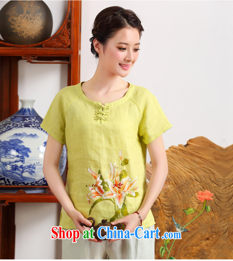 Ink China wind summer girls T-shirt short-sleeved linen clothes, girls improved Chinese cotton Ma blouses female yellow XXL pictures, price, brand platters! Elections are good character, the national distribution, so why buy now enjoy more preferential! Health