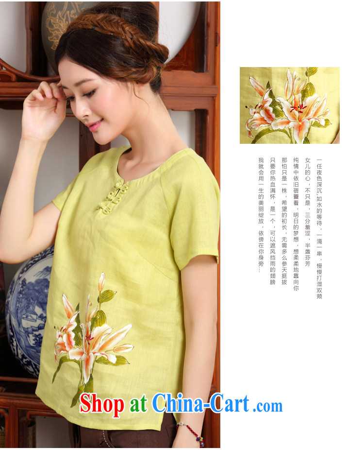 Ink China wind summer girls T-shirt short-sleeved linen clothes, girls improved Chinese cotton Ma blouses female yellow XXL pictures, price, brand platters! Elections are good character, the national distribution, so why buy now enjoy more preferential! Health