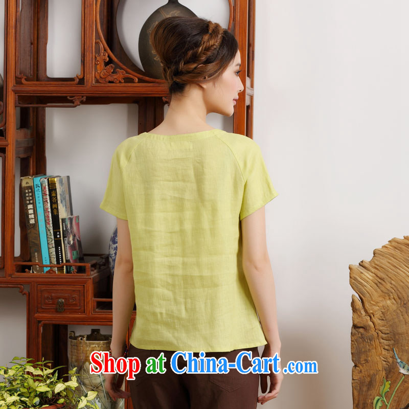 Ink China wind summer girls T-shirt short-sleeved linen clothes, girls improved Chinese cotton Ma blouses female yellow XXL, ink, and shopping on the Internet