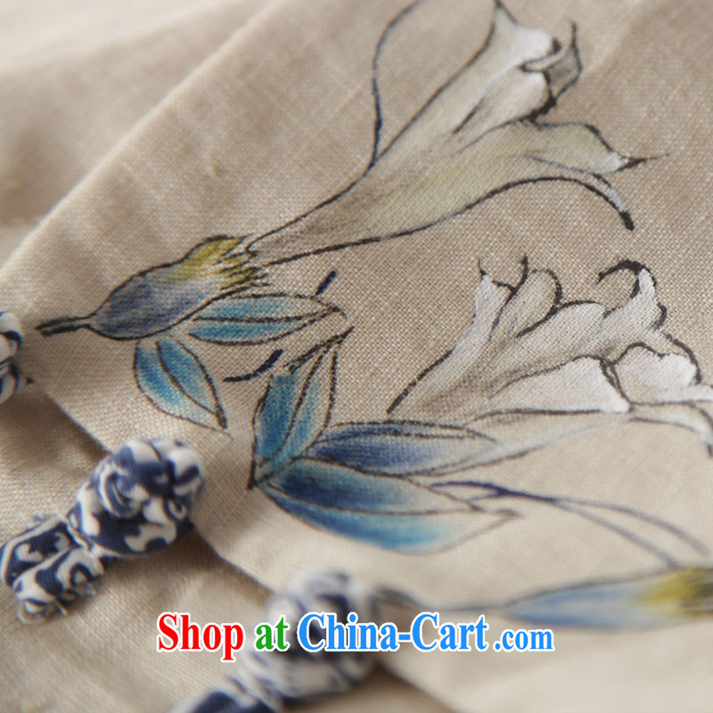 Ink 2015 new summer hand-painted Ethnic Wind, served, hand-painted the meticulous convolvulus -- a short-sleeved shirt T beige XXL, ink, and shopping on the Internet