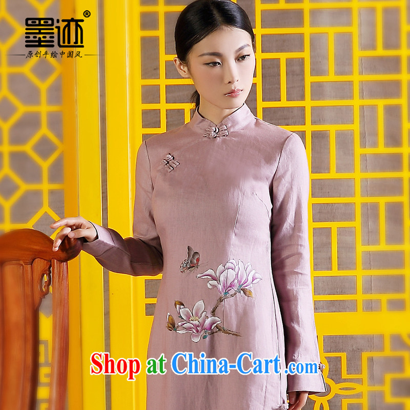Ink hand-painted Chinese linen Lotus retro Pink dresses light purple XXL, ink, and, shopping on the Internet