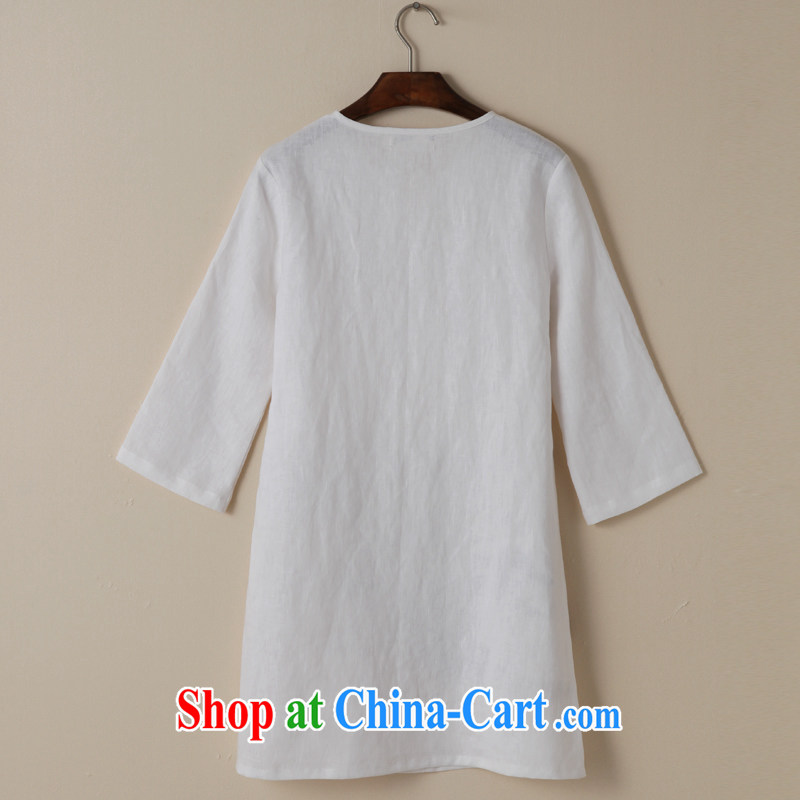 The clouds ink cotton the Chinese Dress loose linen Han-female arts, off-white autumn women linen XXL, ink, and on-line shopping