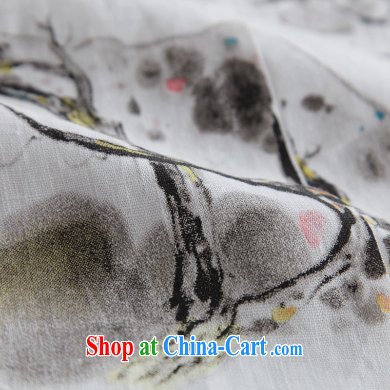 The clouds ink cotton the Chinese Dress loose linen Han-female arts, off-white autumn women linen XXL, ink, and on-line shopping