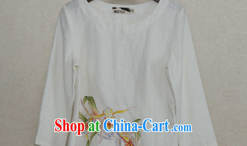 Ink original Ethnic Wind cotton Ma Literary Chinese hand-painted antique Chinese Han-solid long-sleeved T-shirt ladies white XXL pictures, price, brand platters! Elections are good character, the national distribution, so why buy now enjoy more preferential! Health