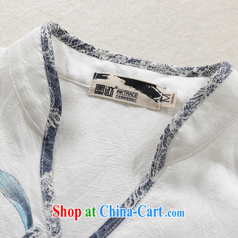 Ink summer new~ Orchid Chinese T-shirt ladies, served linen short-sleeve shirt T ethnic wind T-shirt white XXL, ink, and shopping on the Internet