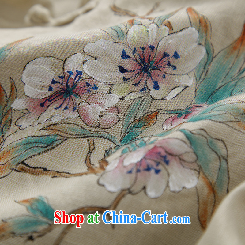 Spring marks the new hand-painted cotton Ma long-sleeved daily Han-chinese improved Tang on flax national T-shirt girl card its color XXL, ink, and shopping on the Internet