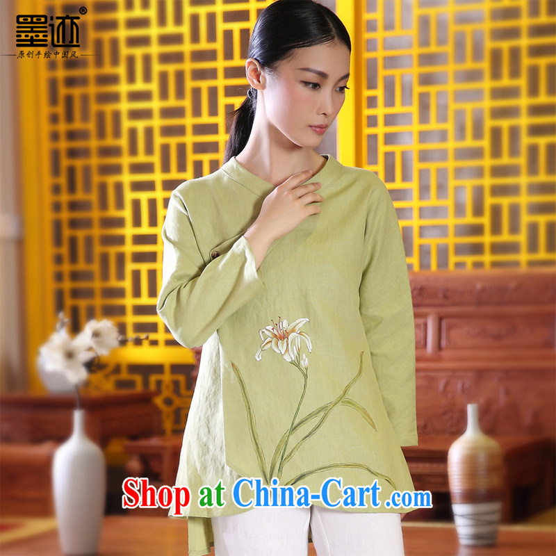 Ink 2014 autumn basket with the original Tang women improved Han-female retro ethnic wind dress hand-painted Xuan take light green XXL, ink, and shopping on the Internet