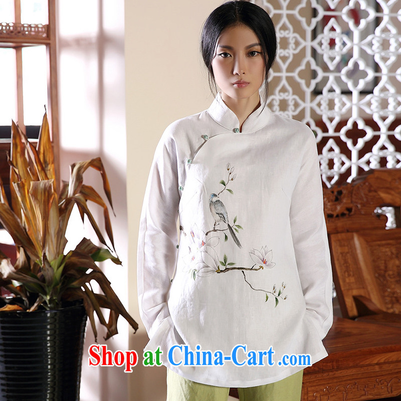 ink in the autumn bird fall and winter, hand-painted cotton the Chinese girl Chinese Han-ethnic wind jacket white XXL, ink, and shopping on the Internet