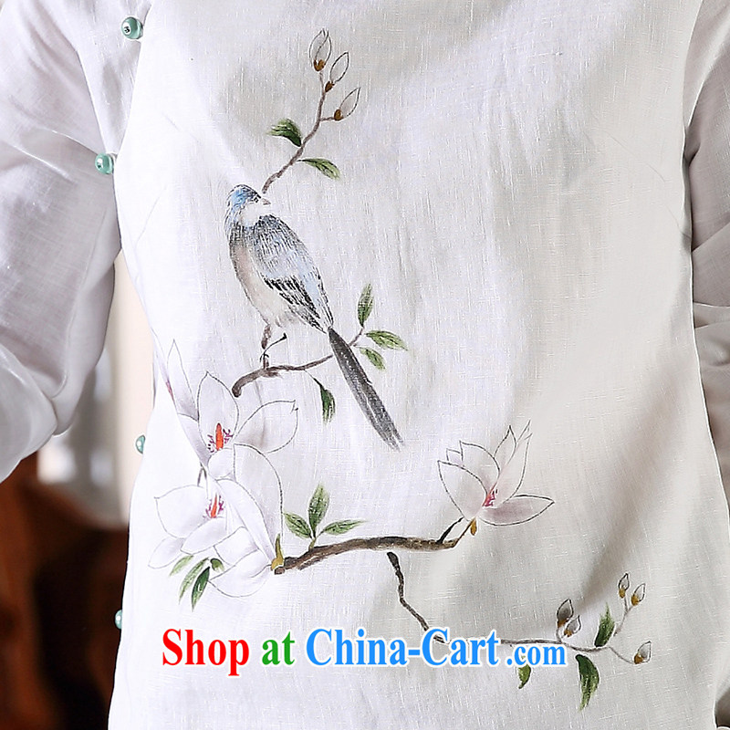 ink in the autumn bird fall and winter, hand-painted cotton the Chinese girl Chinese Han-ethnic wind jacket white XXL, ink, and shopping on the Internet