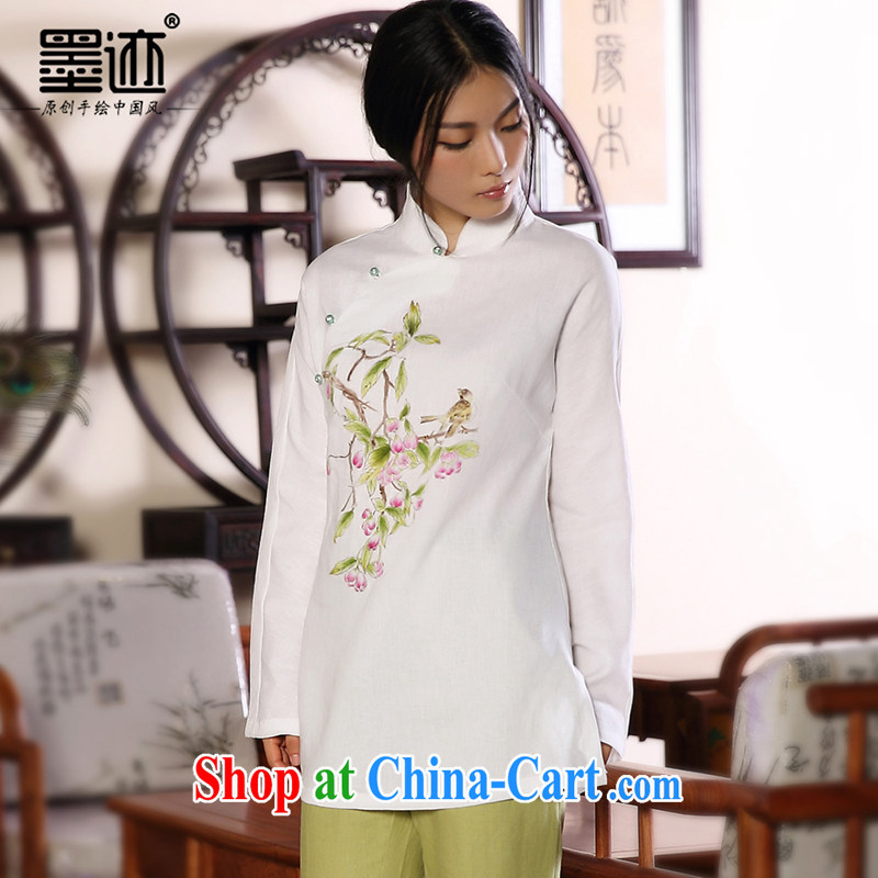 Ink 2014 autumn and winter, hand-painted cotton the Chinese female Chinese Han-T-shirt ethnic wind retro jacket white XXL, ink, and shopping on the Internet