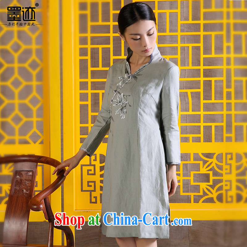 Ink cotton the autumn women retreat linen clothes Chinese ethnic wind improved Han-retro hand-painted art women dress light gray XXL, ink, and shopping on the Internet