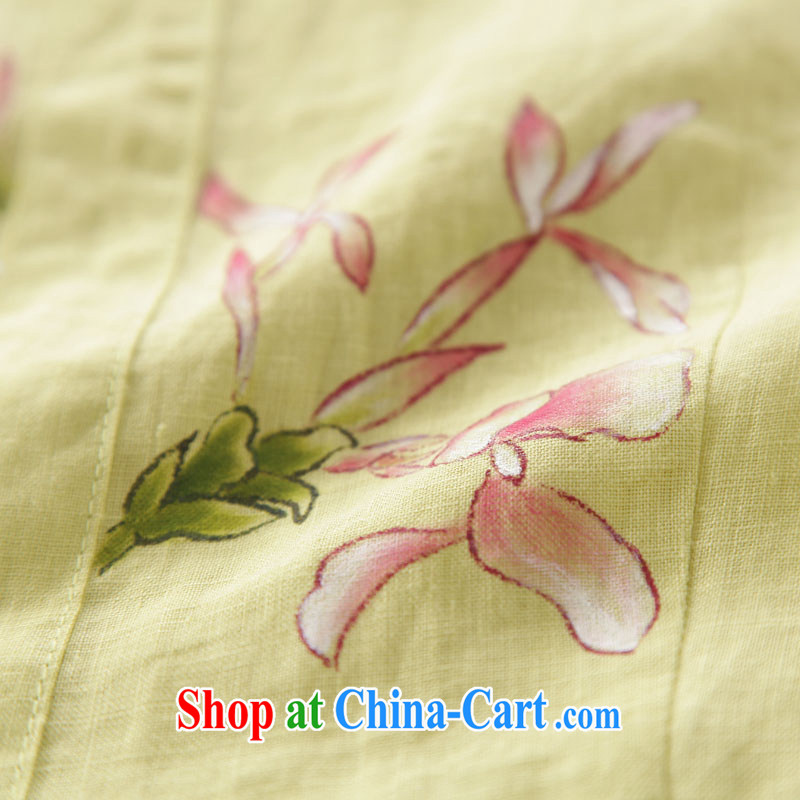 Ink 2015 new summer hand-painted improved Chinese girl flouncing linen (meticulous orchids -- yellow XXL, ink, and shopping on the Internet
