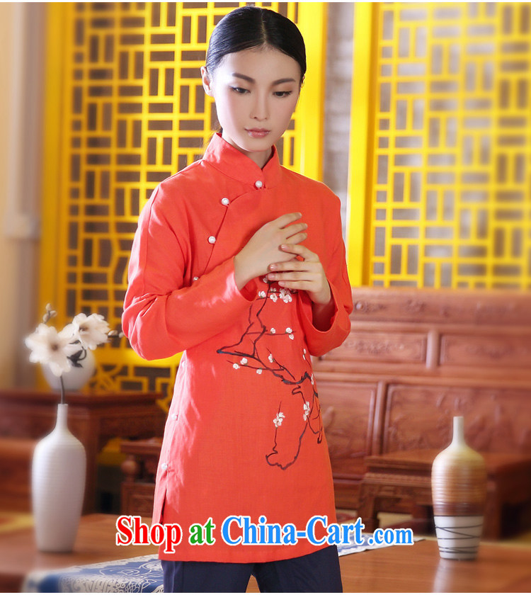 Ink winter new hand-painted cotton the Chinese female Chinese Han-T-shirt ethnic wind retro jacket red XXL pictures, price, brand platters! Elections are good character, the national distribution, so why buy now enjoy more preferential! Health