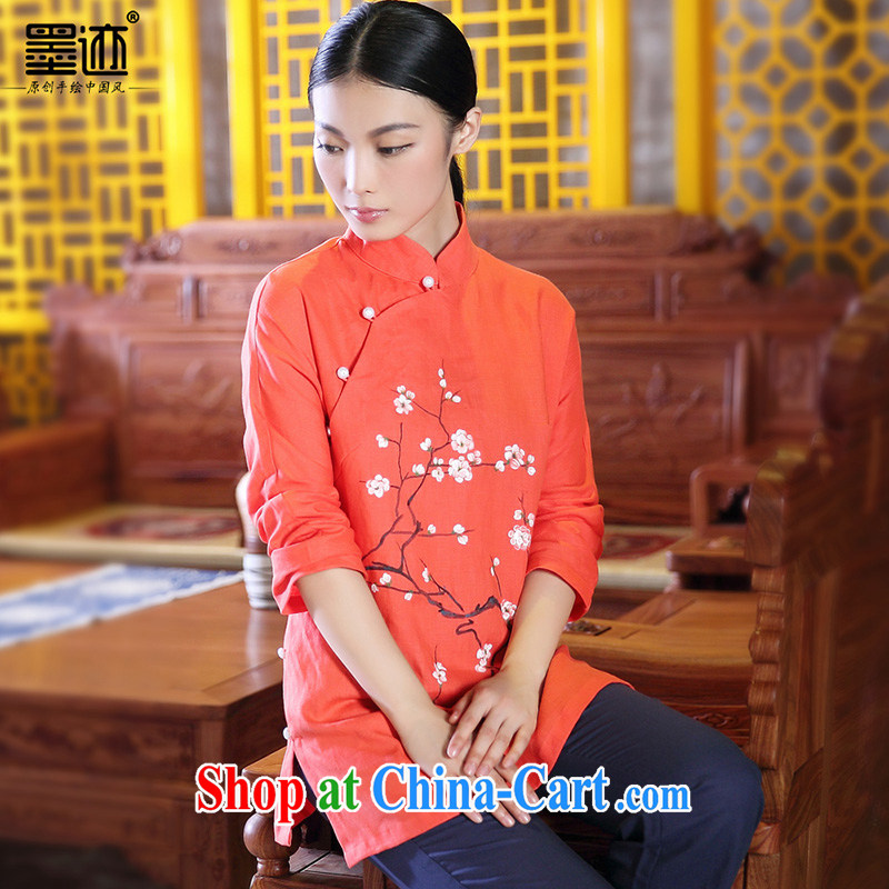 Ink winter new hand-painted cotton the Chinese female Chinese Han-T-shirt ethnic wind retro jacket red XXL, ink, and shopping on the Internet