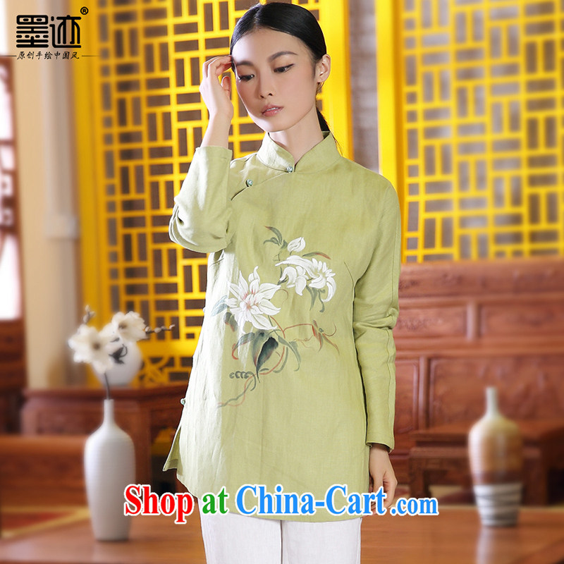 Ink 2015 new hand-painted cotton the Chinese girl Chinese Han-T-shirt ethnic wind retro jacket green XXL