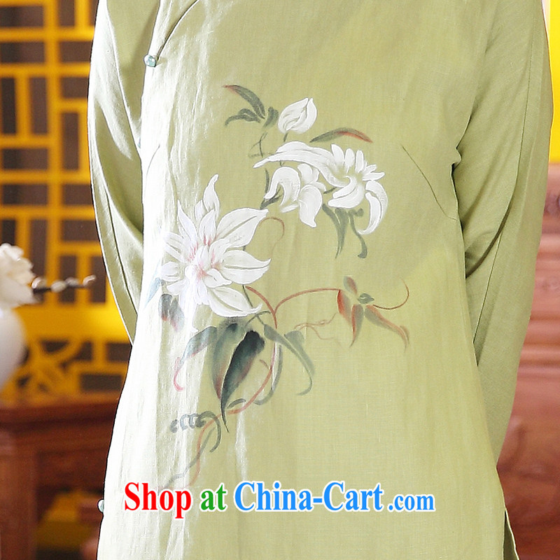 Ink 2015 new hand-painted cotton the Chinese girl Chinese Han-T-shirt ethnic wind retro jacket green XXL, ink, and shopping on the Internet
