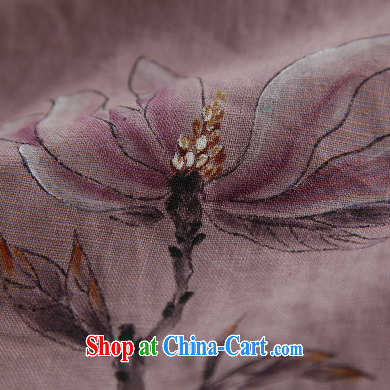 Ink of flowers cotton Ma Tang Women fall on flax, served on the loose retro ethnic wind dress light purple XXL, ink, online shopping