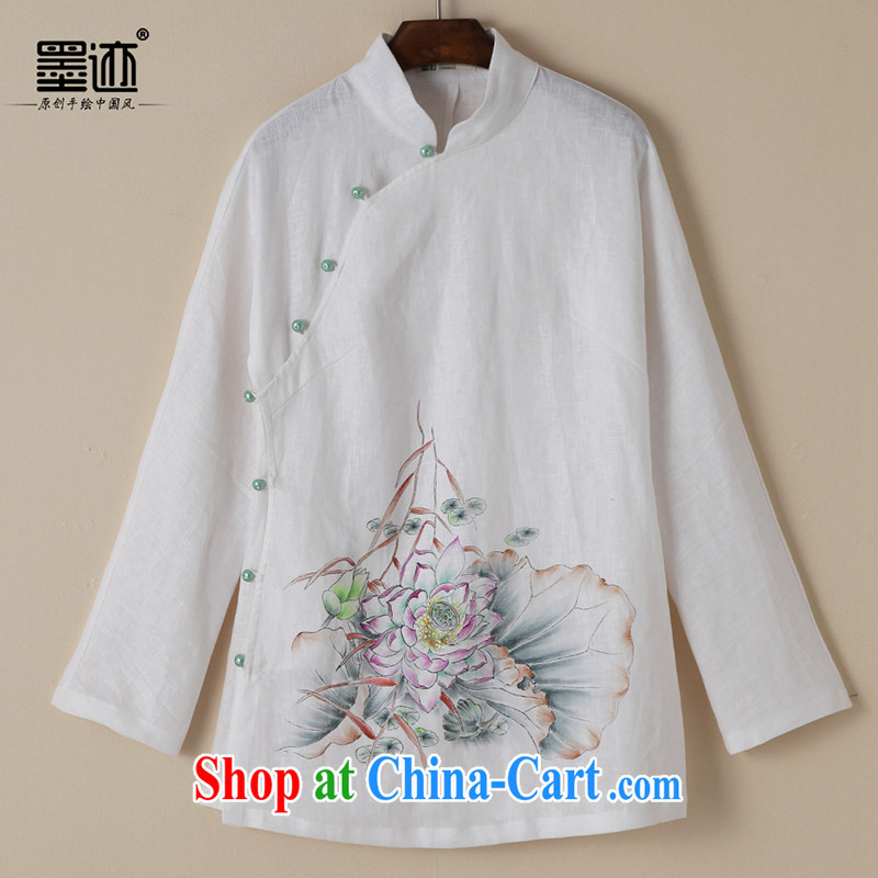 Ink spring new hand-painted cotton Ma Tang women Chinese Han-T-shirt ethnic wind retro jacket white XXL