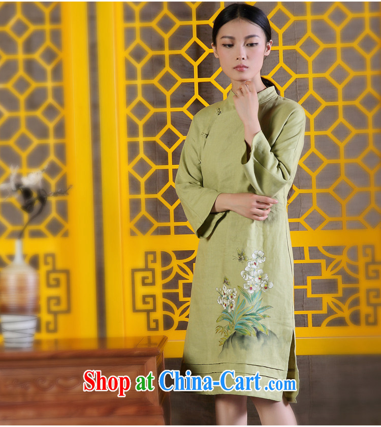 Ink 2015 spring female new Chinese Ethnic Wind improved Han-retro hand-painted art linen dresses light green XXL pictures, price, brand platters! Elections are good character, the national distribution, so why buy now enjoy more preferential! Health