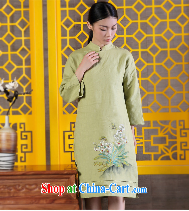 Ink 2015 spring female new Chinese Ethnic Wind improved Han-retro hand-painted art linen dresses light green XXL pictures, price, brand platters! Elections are good character, the national distribution, so why buy now enjoy more preferential! Health