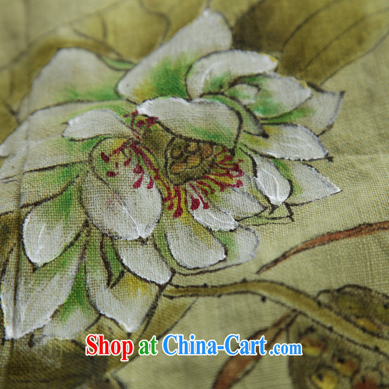 Autumn marks the National wind hand-painted Lotus Chinese cotton Ms. Ma improved Han-Chinese girls blouses green XXL, ink, and shopping on the Internet