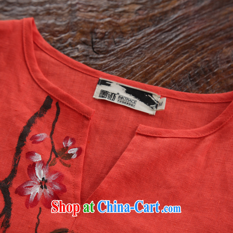 Mahogany oriole ink 2015 cotton the original relaxed linen Girls fall on literature and art, cotton the Ethnic Wind red-orange red XXL, ink, and shopping on the Internet