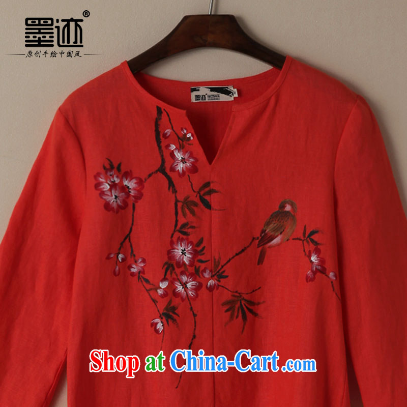 Mahogany oriole ink 2015 cotton the original relaxed linen Girls fall on literature and art, cotton the Ethnic Wind red-orange red XXL, ink, and shopping on the Internet