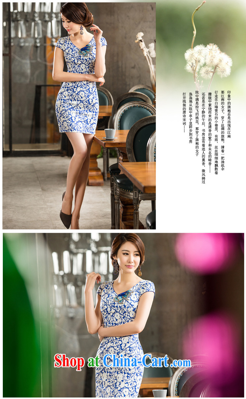 David WILSON, cheongsam dress 2015 new spring and summer National wind stylish improved blue and white porcelain Chinese beauty short robe, dark-blue XXXL pictures, price, brand platters! Elections are good character, the national distribution, so why buy now enjoy more preferential! Health