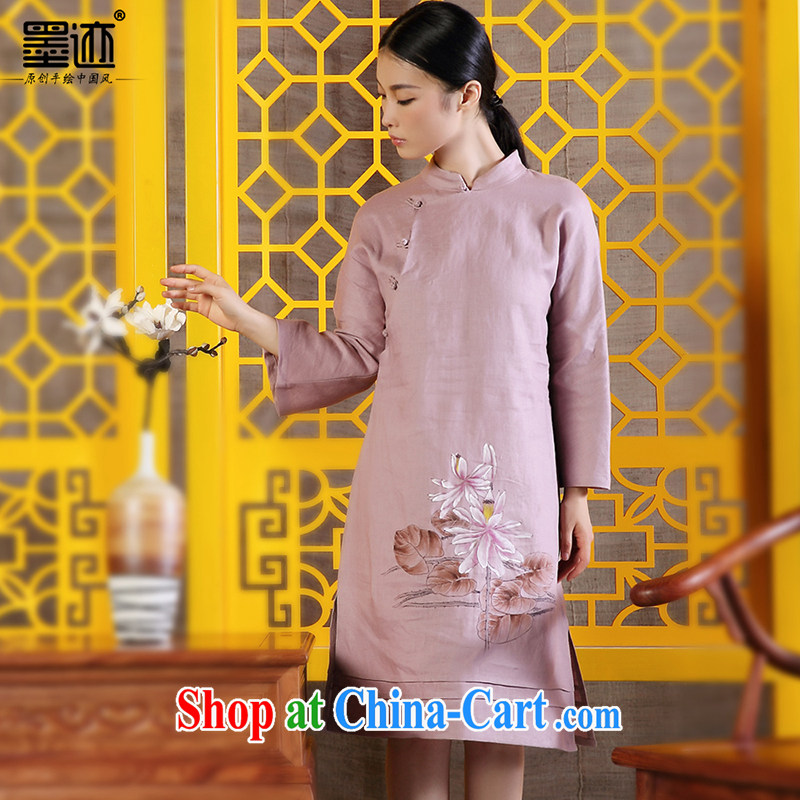 Ink cotton the female Zen clothing linen Chinese Ethnic Wind improved Han-retro hand-painted art girls dresses light purple XXL