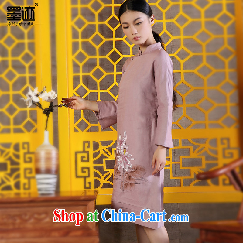 Ink cotton the female Zen clothing linen Chinese Ethnic Wind improved Han-retro hand-painted art girls dresses light purple XXL, ink, and on-line shopping
