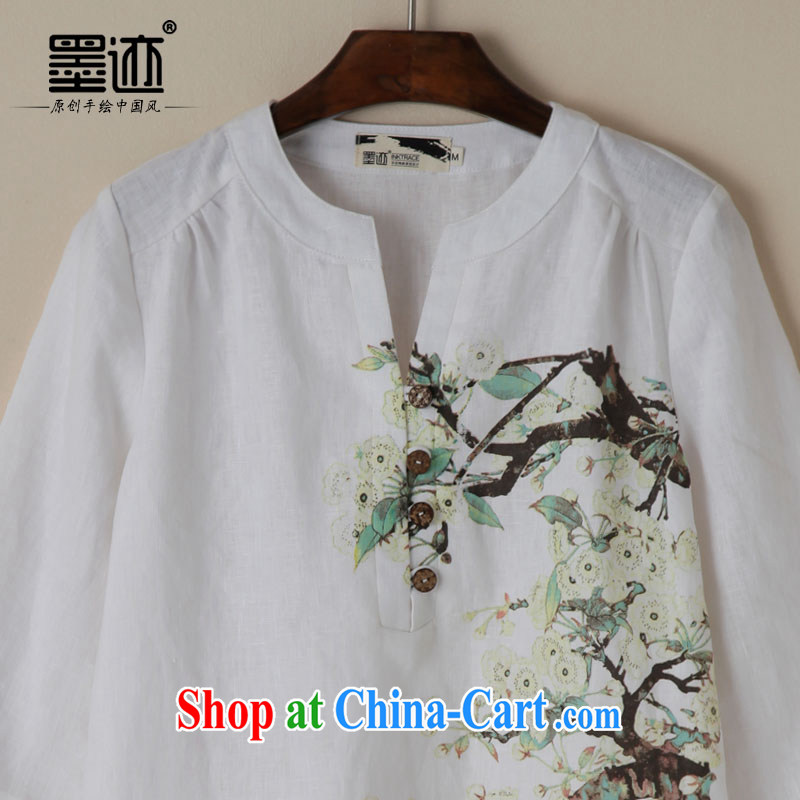 Ink Ewha rain fall basket with the female linen Chinese Han-Chinese girl T-shirt hand-painted art Ethnic Wind white XXL, ink, and shopping on the Internet