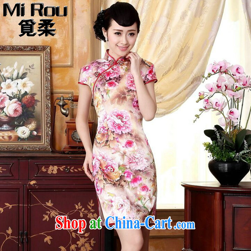 Find Sophie new summer dresses the color day pure incense, the flower painting stretch of sandy silk dinner short cheongsam Wan-Kennedy Peony 2 XL