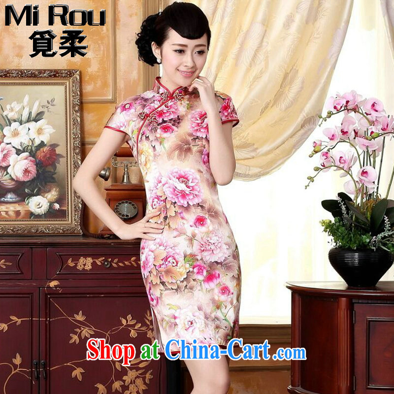 Find Sophie new summer dresses the color day pure incense, the flower painting stretch of sandy silk dinner short cheongsam Wan-Kennedy Peony 2 XL, flexible employment, and shopping on the Internet