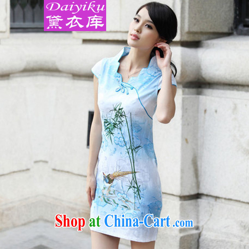 Diane Yi Library 2015 New Female with short-sleeve retro cheongsam dress summer-style clothing and blue XL, Diane Yi Library (DAIYIKU), online shopping